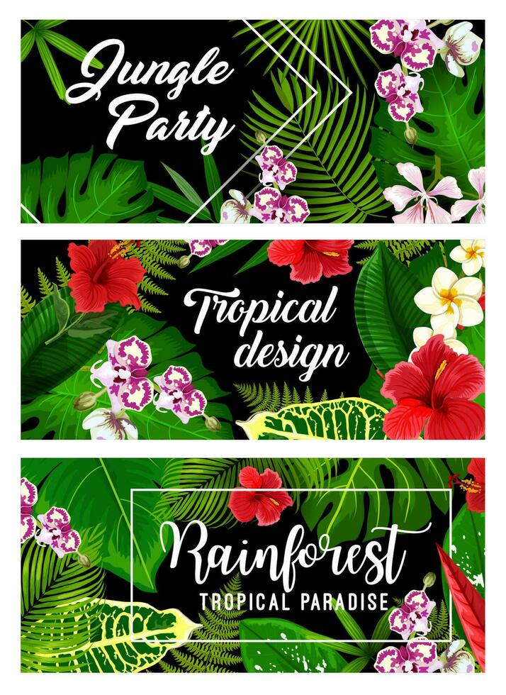 tropisch Blatt, Palme Urwald Blumen Sommer- Paradies vektor