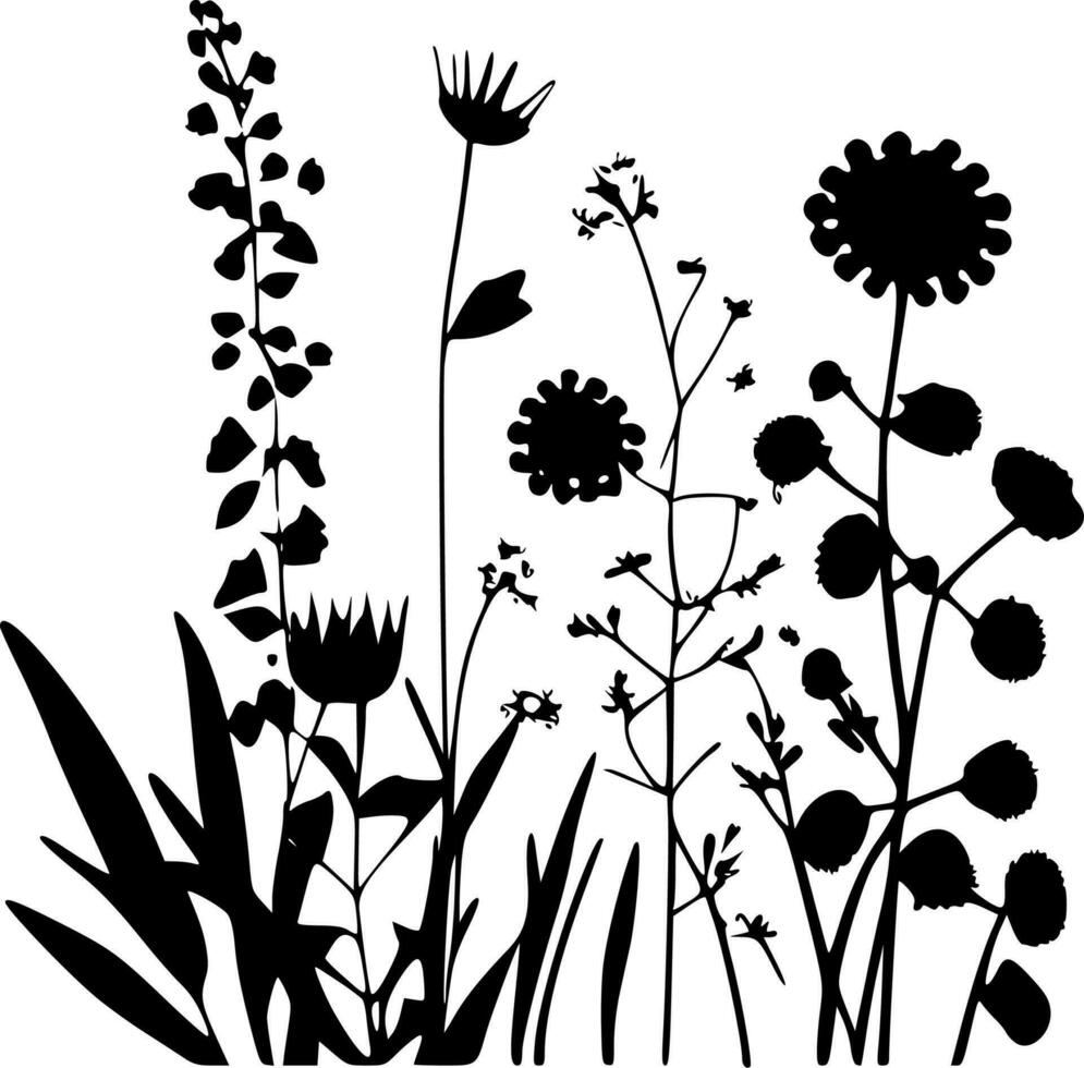 Wildblumen - - schwarz und Weiß isoliert Symbol - - Vektor Illustration