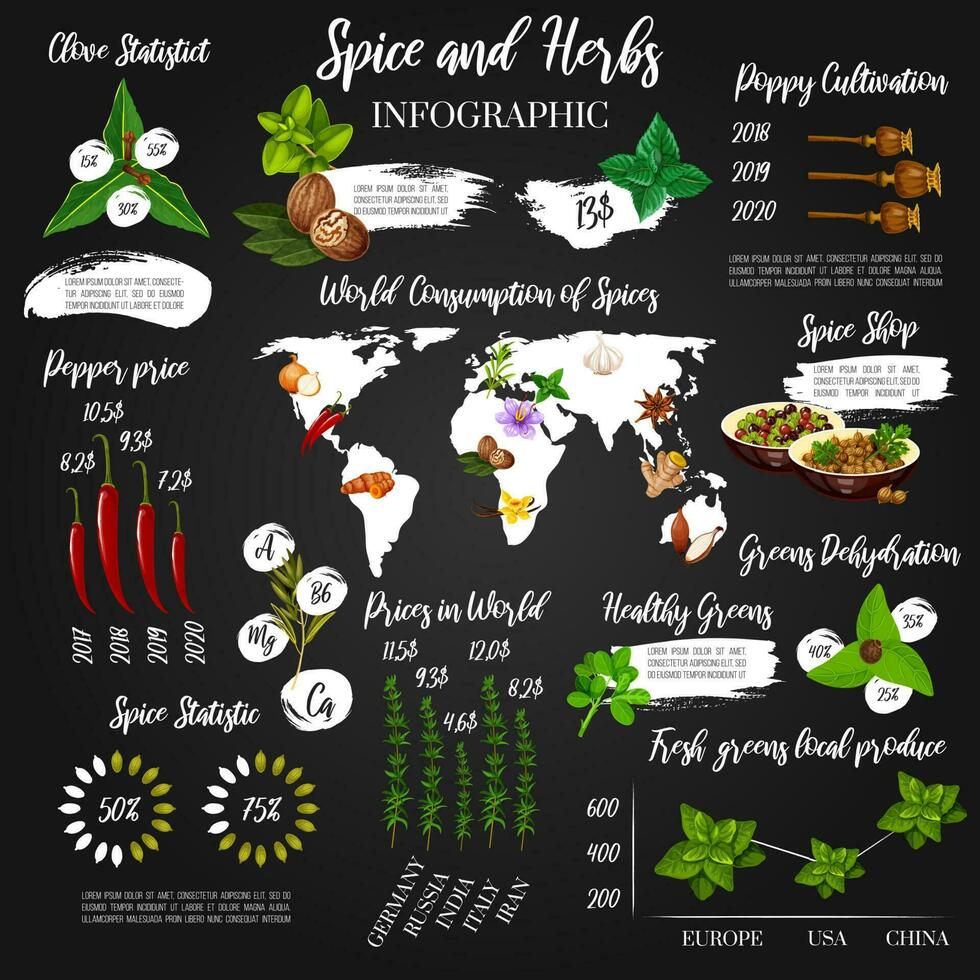 kryddor kryddor och örter infographics diagram vektor