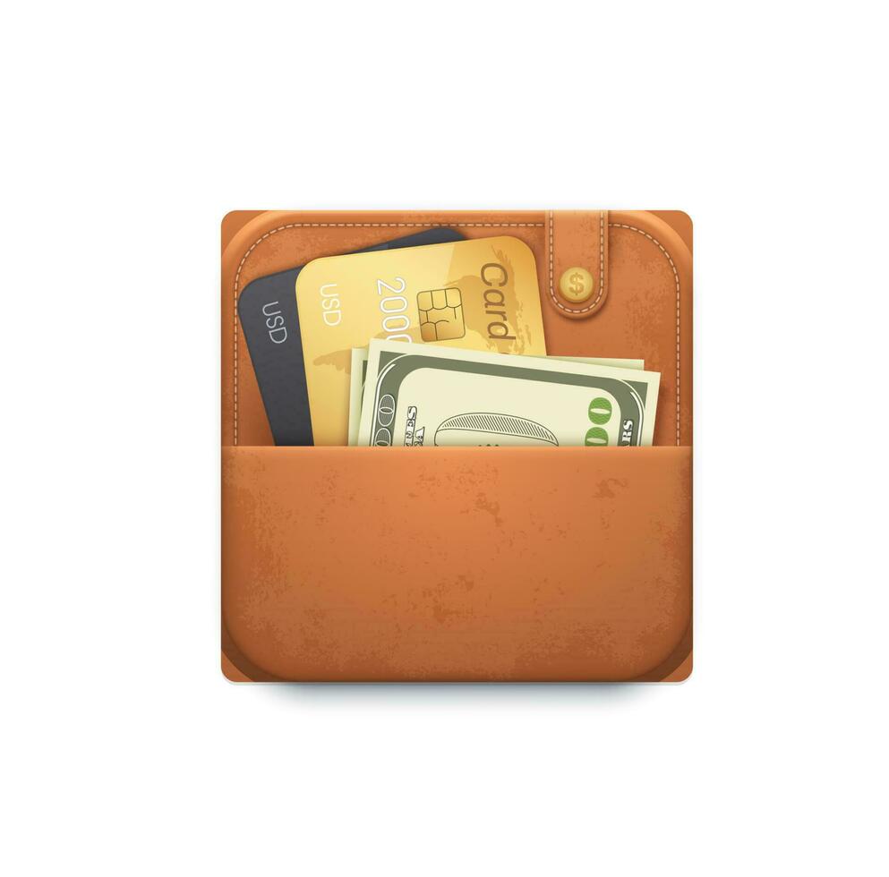 läder plånbok handväska med kreditera kort och pengar vektor