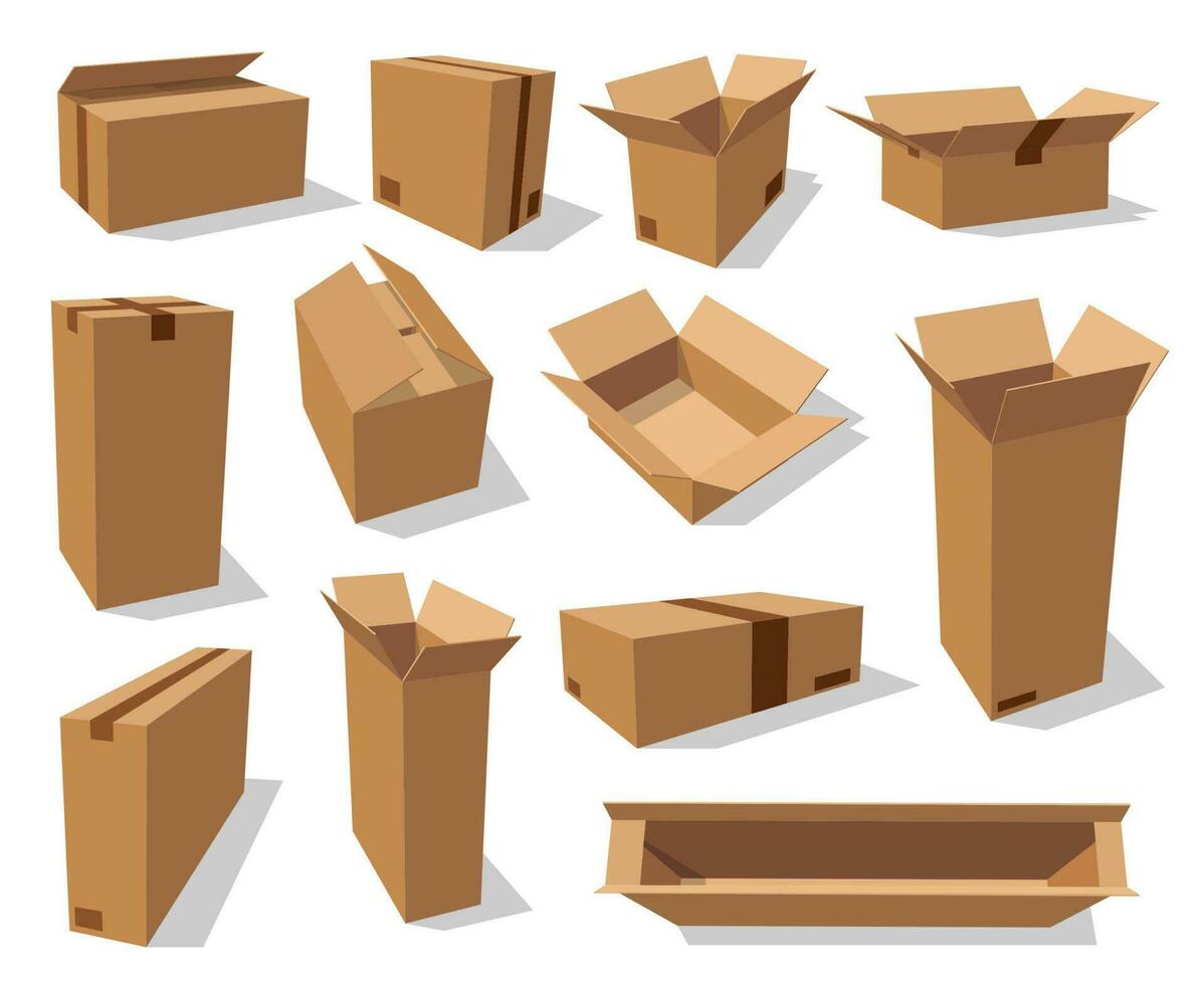 Karton Verpackung Kisten, 3d realistisch Modelle vektor