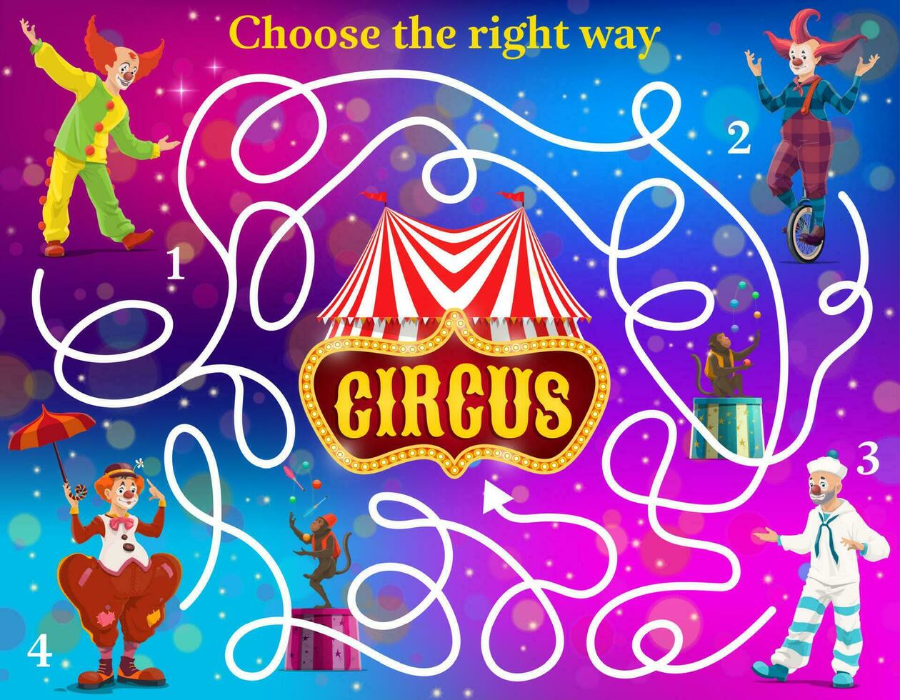 labyrint labyrint barn spel med cirkus clowner vektor