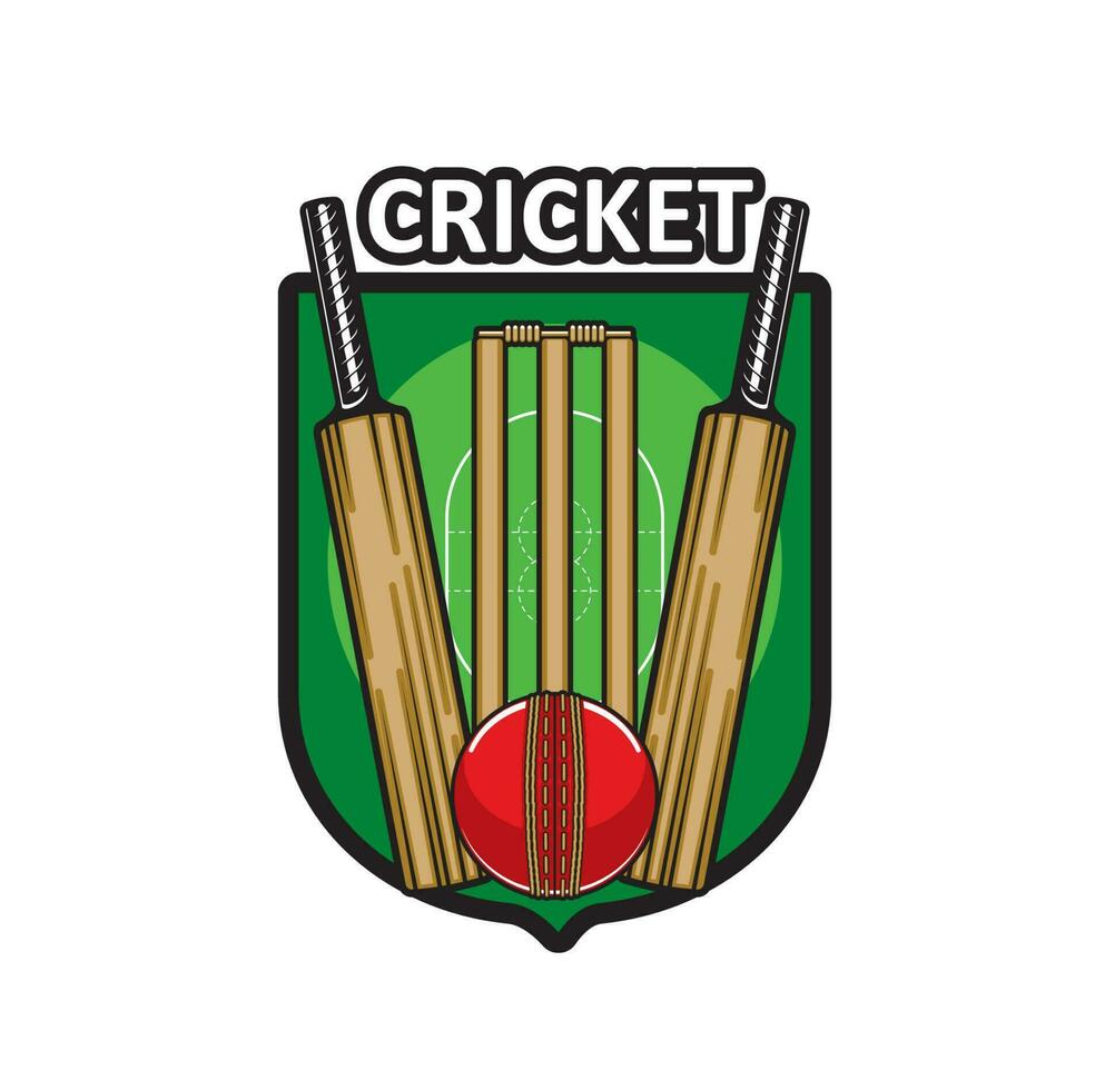 cricket spel ikon med sport föremål, fladdermöss och boll vektor