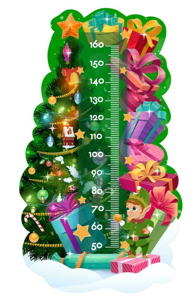 Kinder Höhe Diagramm, Weihnachten Baum, Geschenke, süß Elf vektor