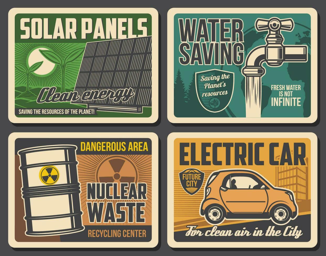 Grün Energie, Wasser sparen, elektrisch Auto Plakate vektor