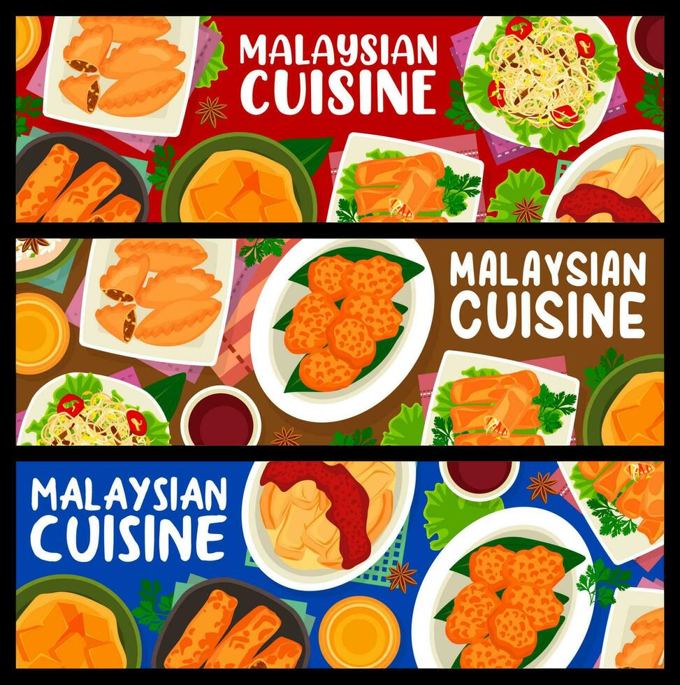 malaysisch Küche Mahlzeiten Vektor Banner, asiatisch Essen