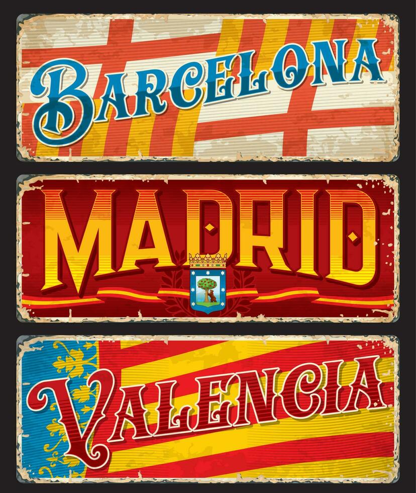 barcelona, madrid, valencia spanska resa klistermärke vektor