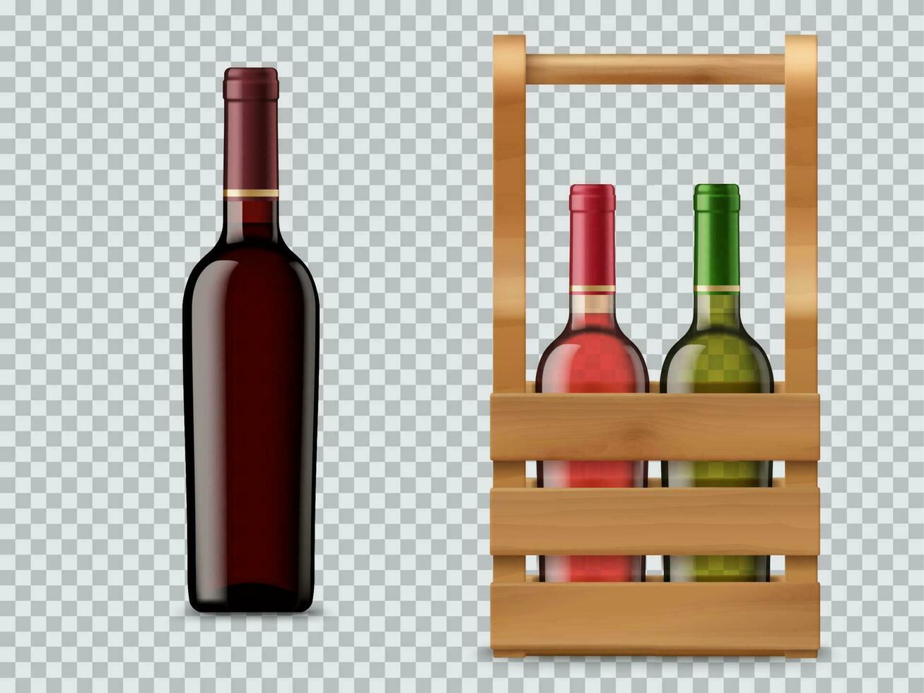 isolerat vin flaska och trä- fall eller låda vektor