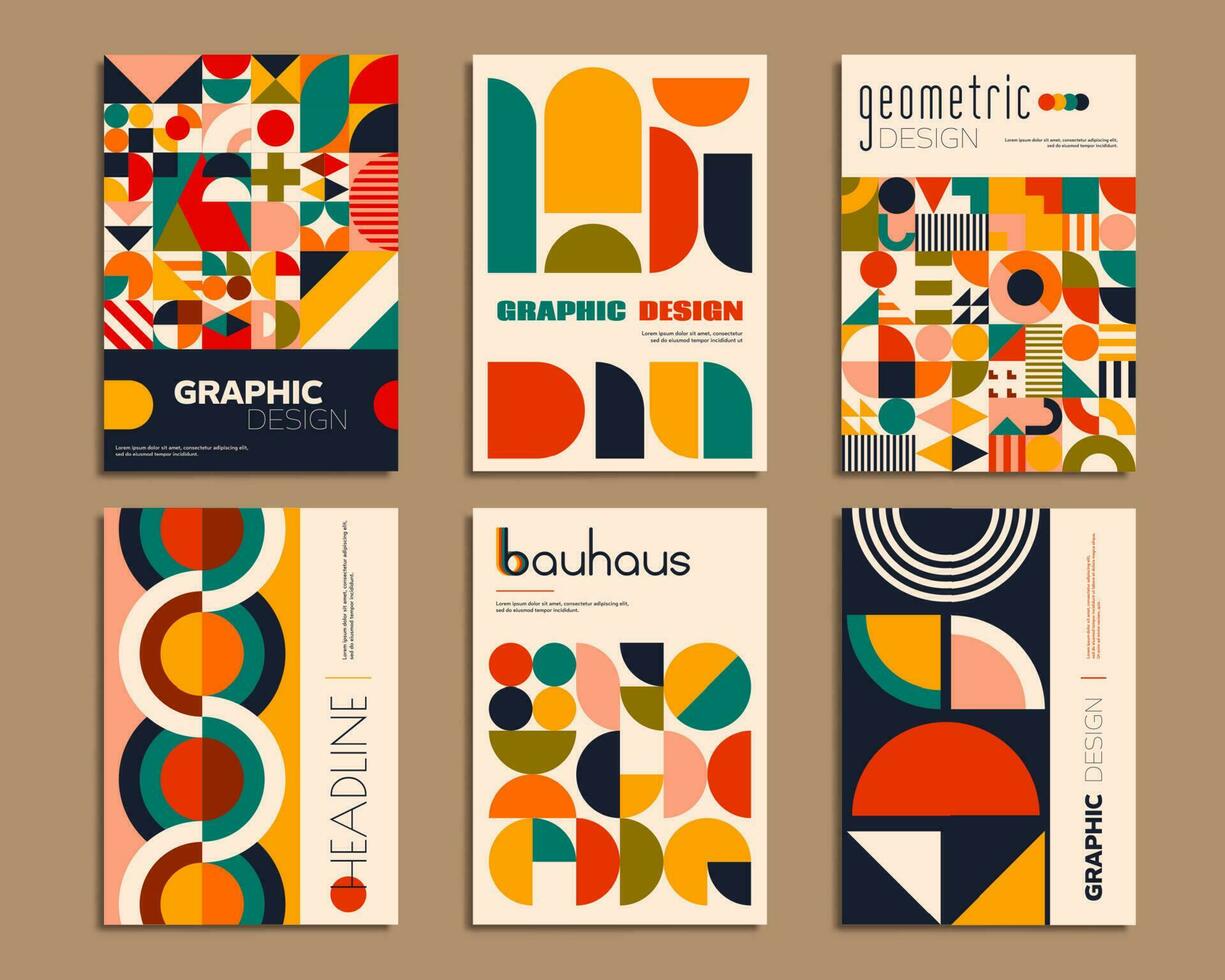 Bauhaus Plakate mit geometrisch abstrakt Muster vektor