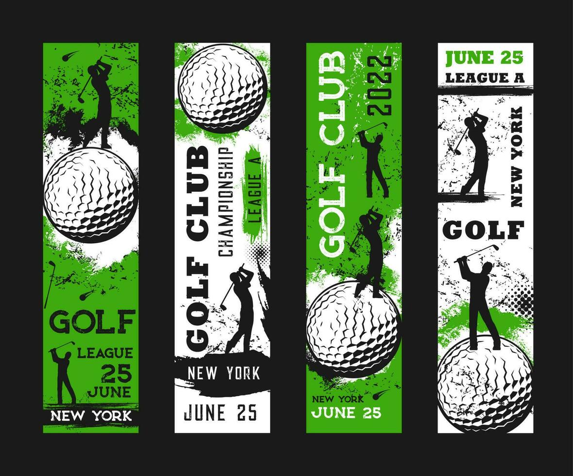 Golf Sport Verein, Ball und Spieler Grunge Banner vektor