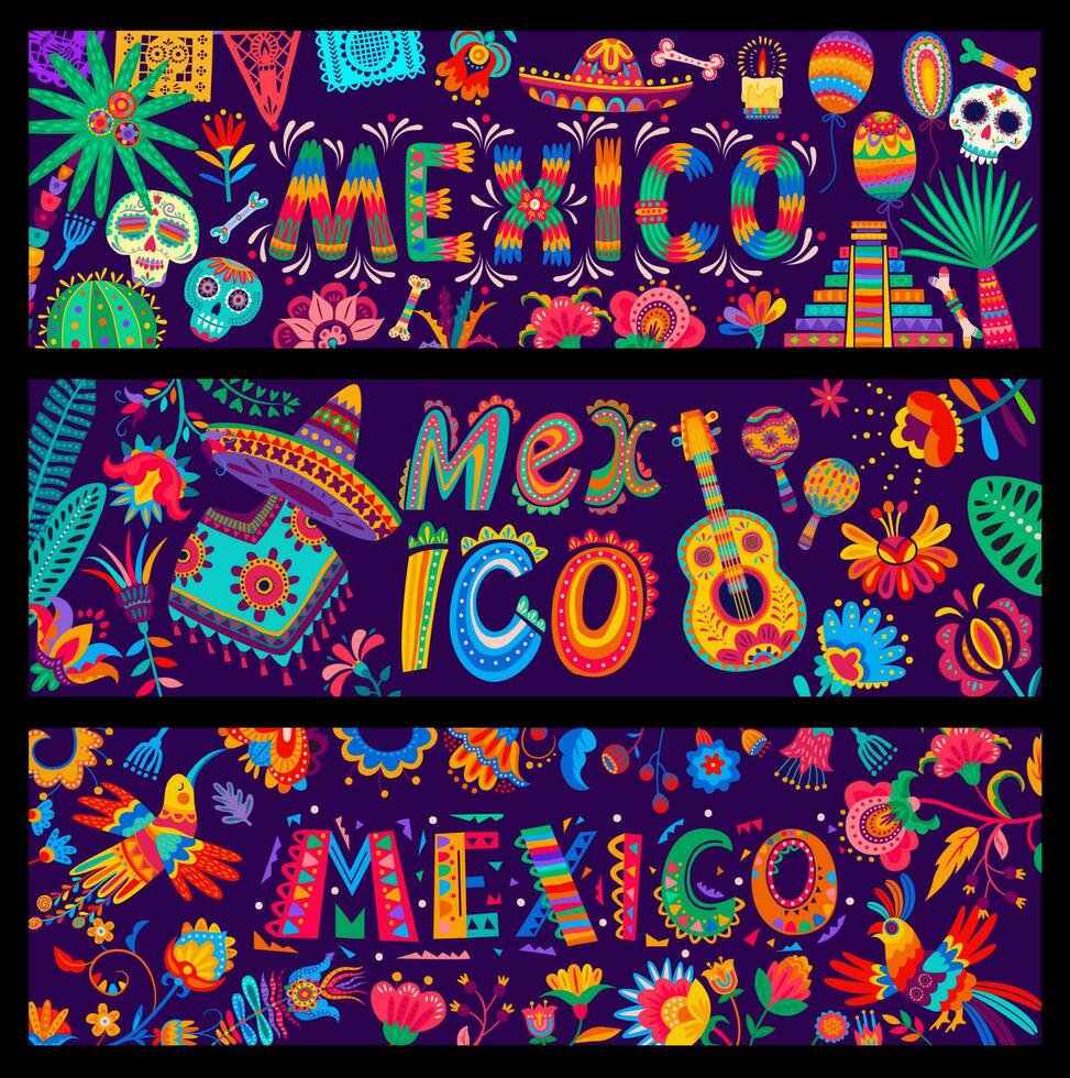 Mexikaner Urlaub Banner, Tag tot Schädel, Sombrero vektor