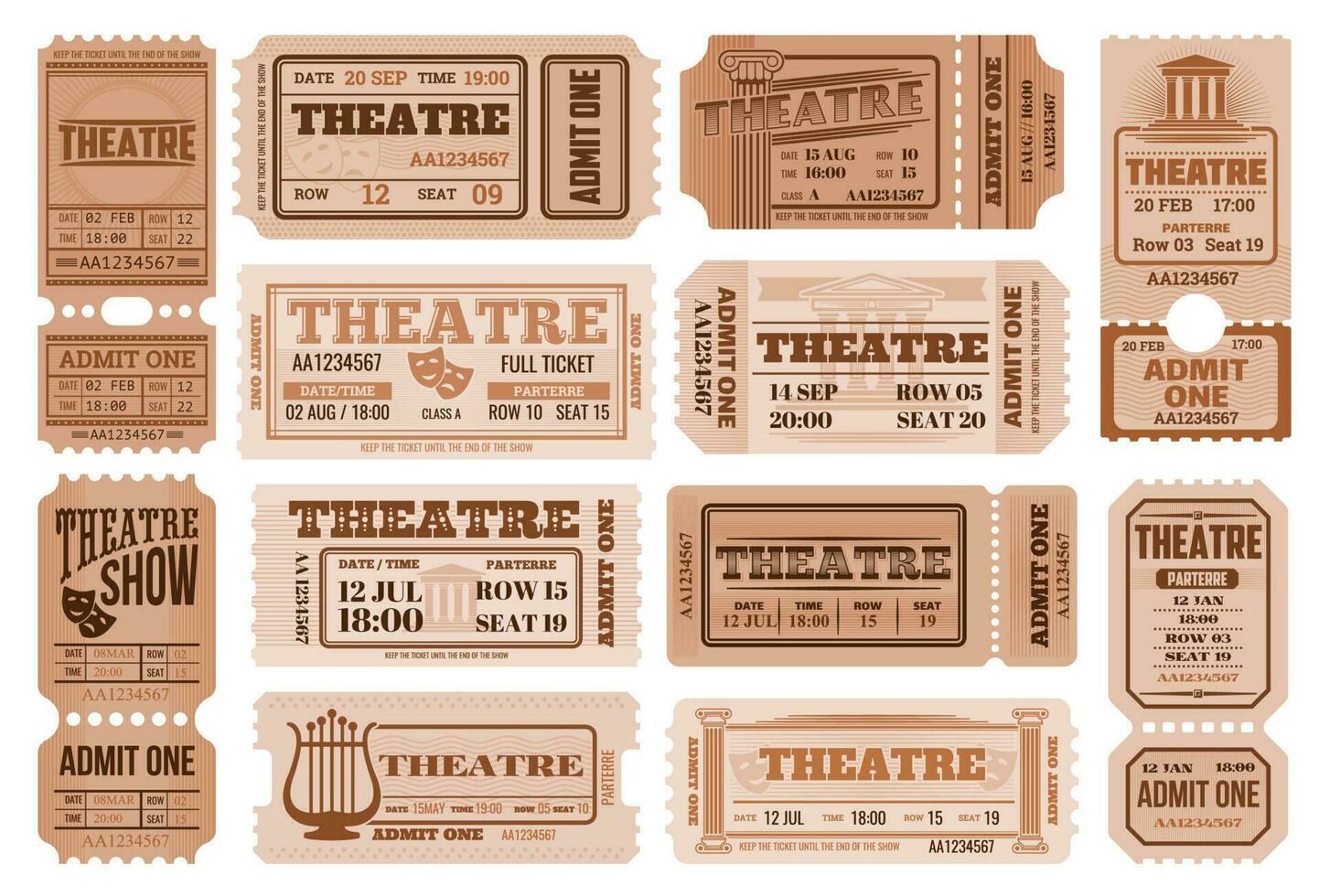Theater retro Eintrittskarten, Theater gibt zu Vorlagen vektor