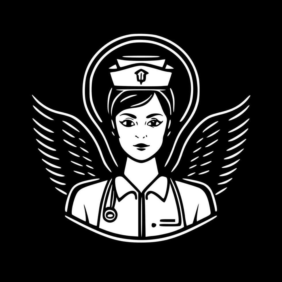 Krankenschwester - - schwarz und Weiß isoliert Symbol - - Vektor Illustration