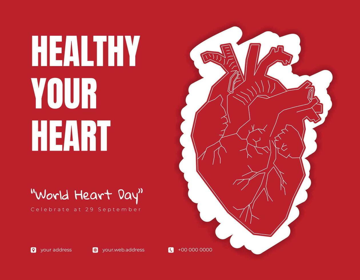 platt av mänsklig hjärta illustration design för värld hjärta dag mall i röd bakgrund design vektor