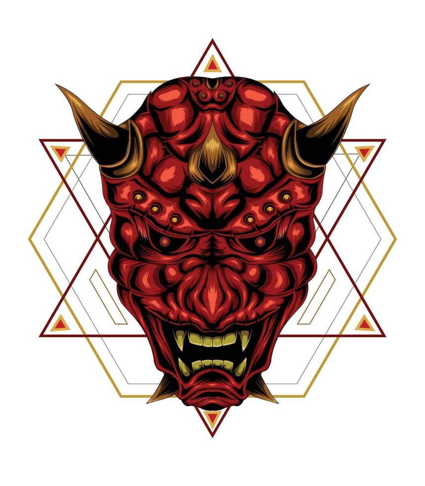 Oni Kopf Logo Design Vektor. Samurai-Maskenmaskottchen vektor