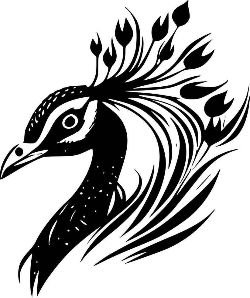 påfågel - svart och vit isolerat ikon - vektor illustration