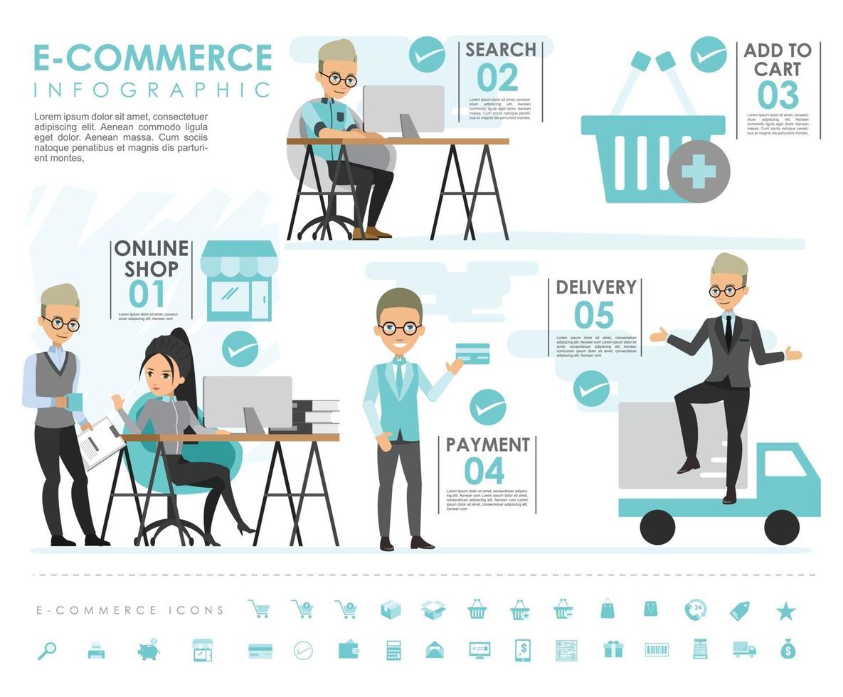 E-Commerce-Info-Grafik mit Ikonen-Vektordesign vektor