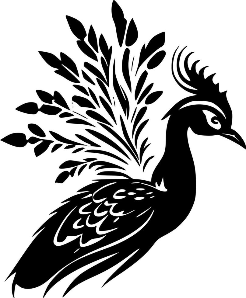 påfågel - svart och vit isolerat ikon - vektor illustration