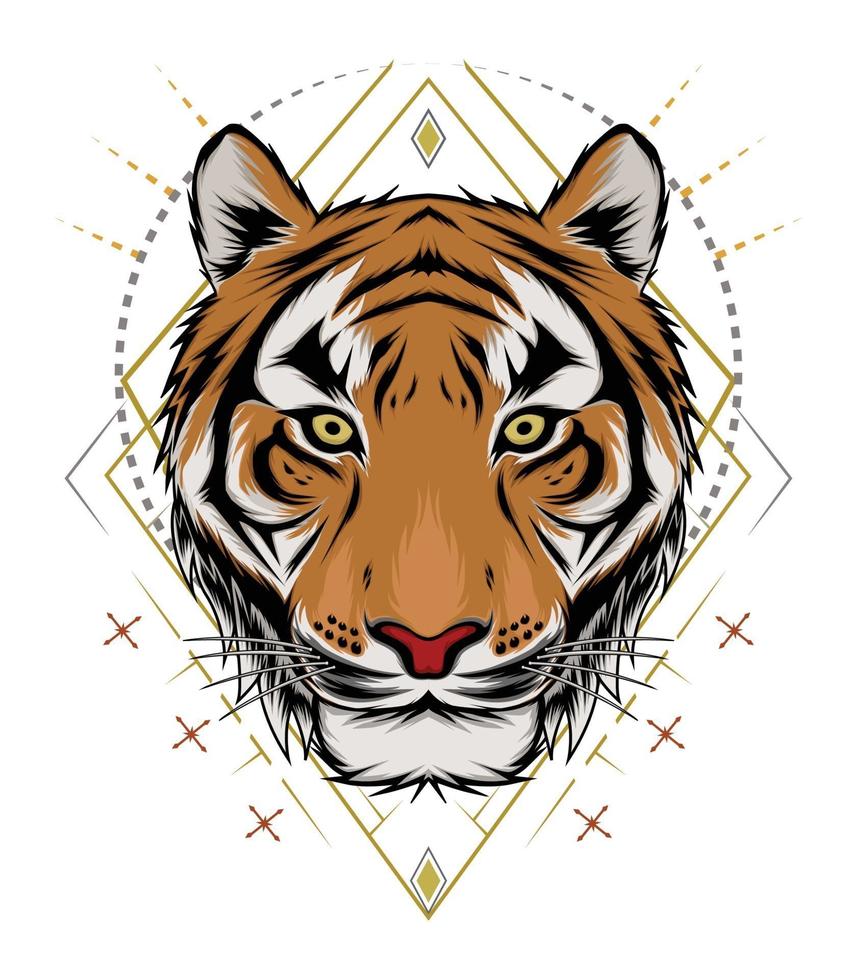 Tigerkopf Illustration. Design Tiger. Design für T-Shirt, Maskottchen, Logo-Team, Sport, Metalldruck, Wandkunst, Aufkleber vektor