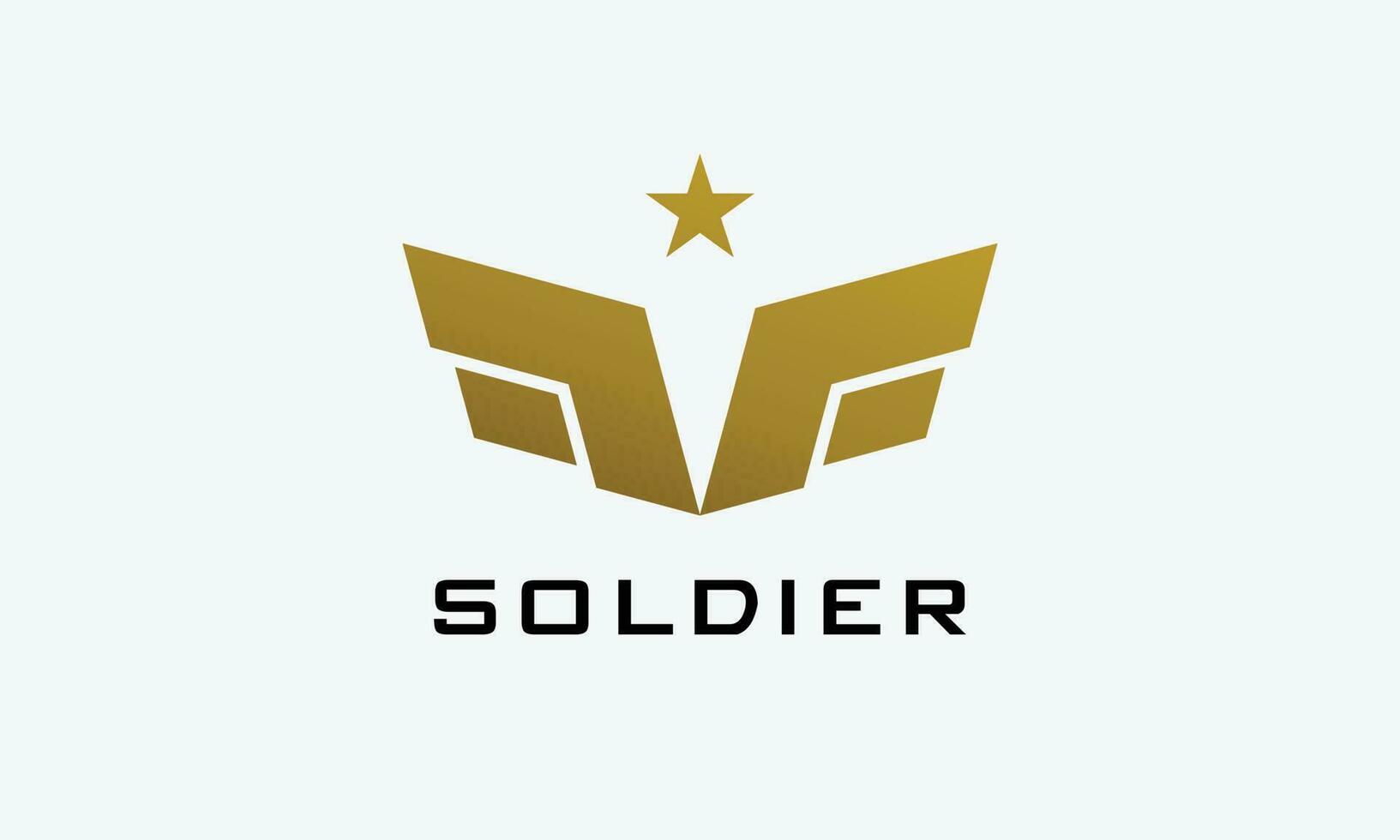Logo Vektor Gold Farbe Ranger Flügel Star Heer Schild Sicherheit Symbol Macht Schulter Konzept Militär- stark Macht Sicherheit Nation Land Leistung