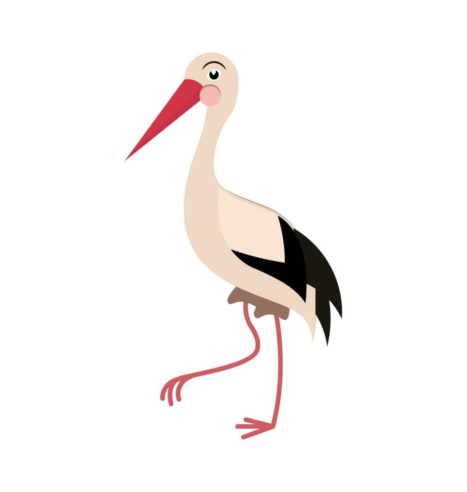 tecknad serie stork i platt stil för ABC bok. vektor illustration