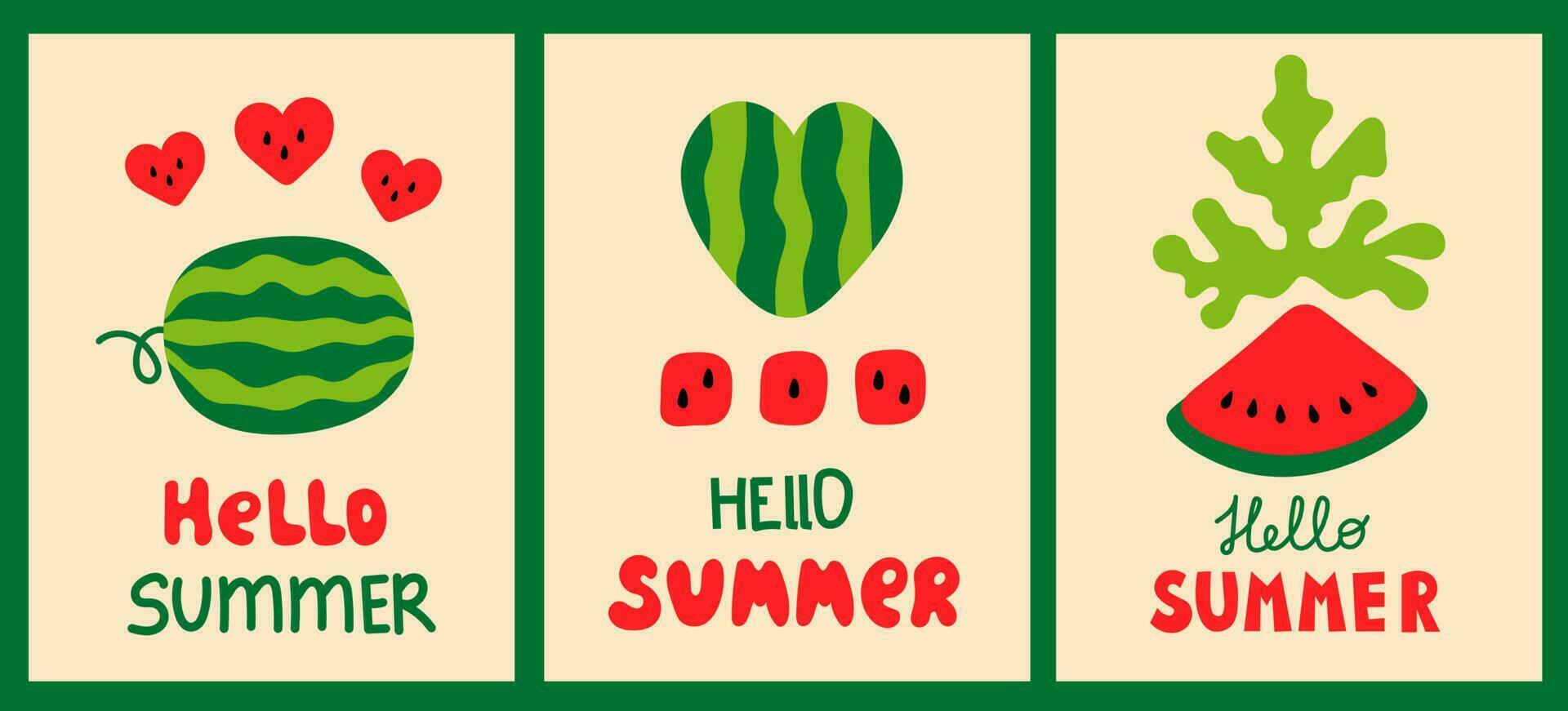 Hallo Sommer- Wassermelone Plakate einstellen vektor