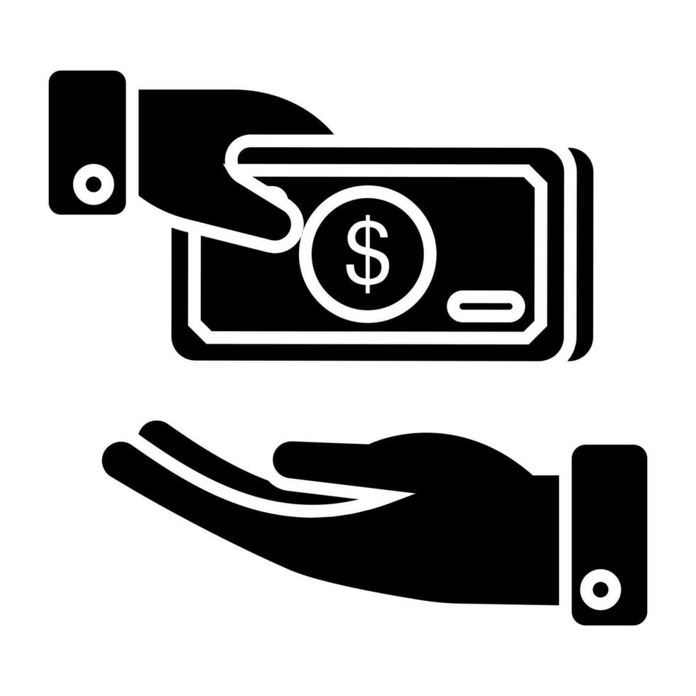 Hand, die Geld-Symbol in solidem Design gibt vektor