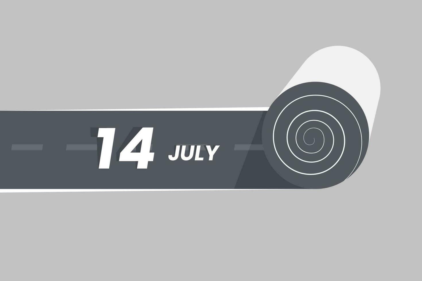 Juli 14 Kalender Symbol rollen Innerhalb das Straße. 14 Juli Datum Monat Symbol Vektor Illustrator.