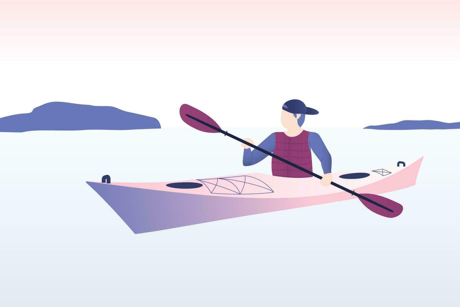 kayaker simning i de kajak. kajak i de hav. vektor