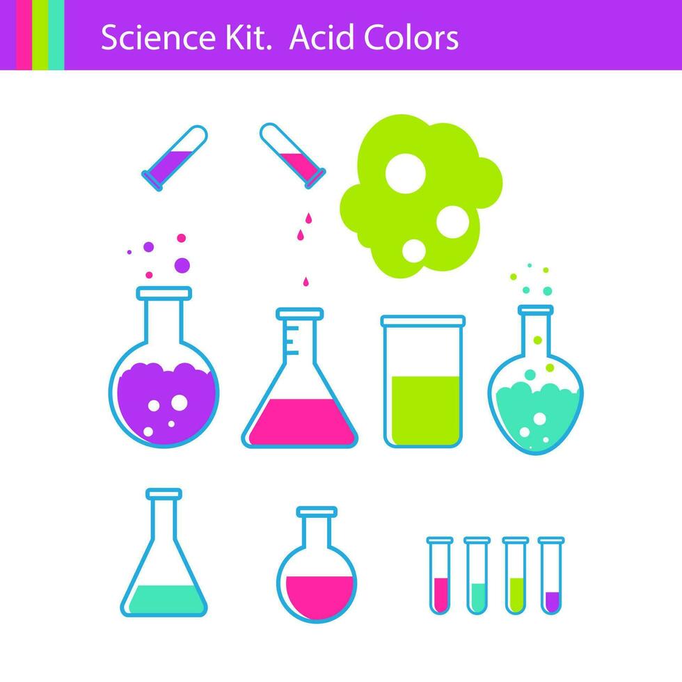 Wissenschaft Kit mit Acid Farben - - Flasche, Glas, fallen vektor