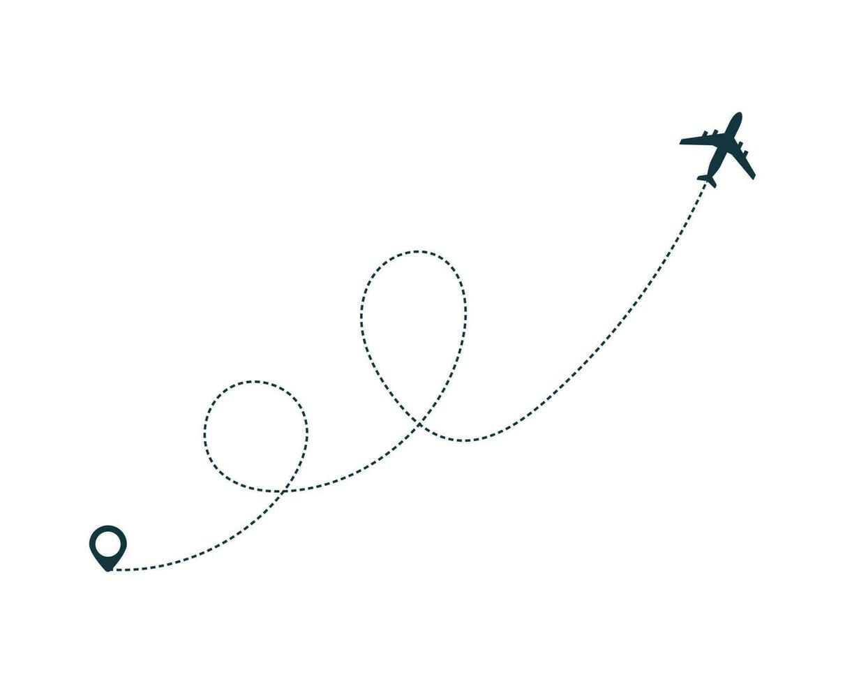 flygplan silhuett ikon med prickad linje väg. vektor