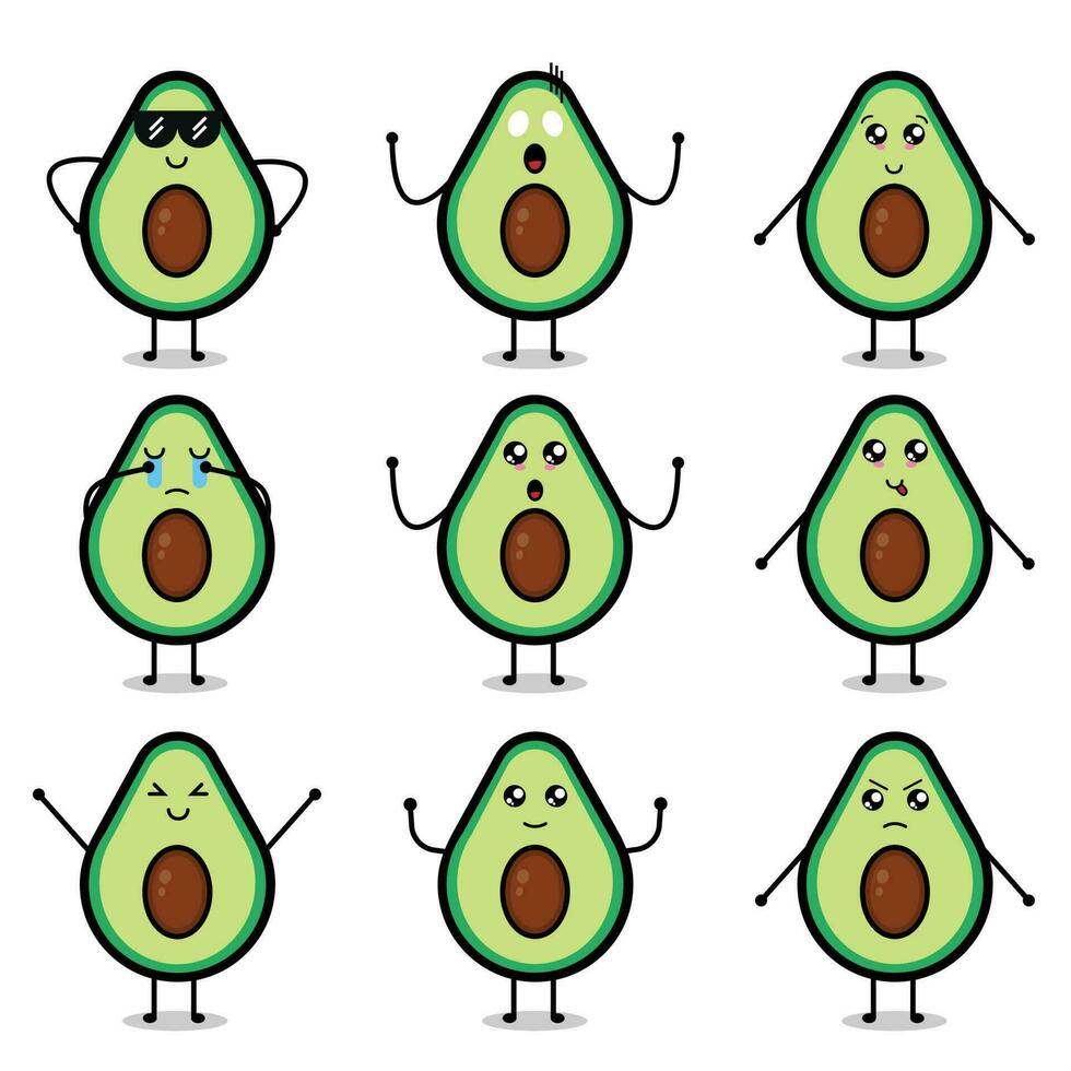 süß Avocado Charakter Maskottchen mit anders Ausdrücke vektor