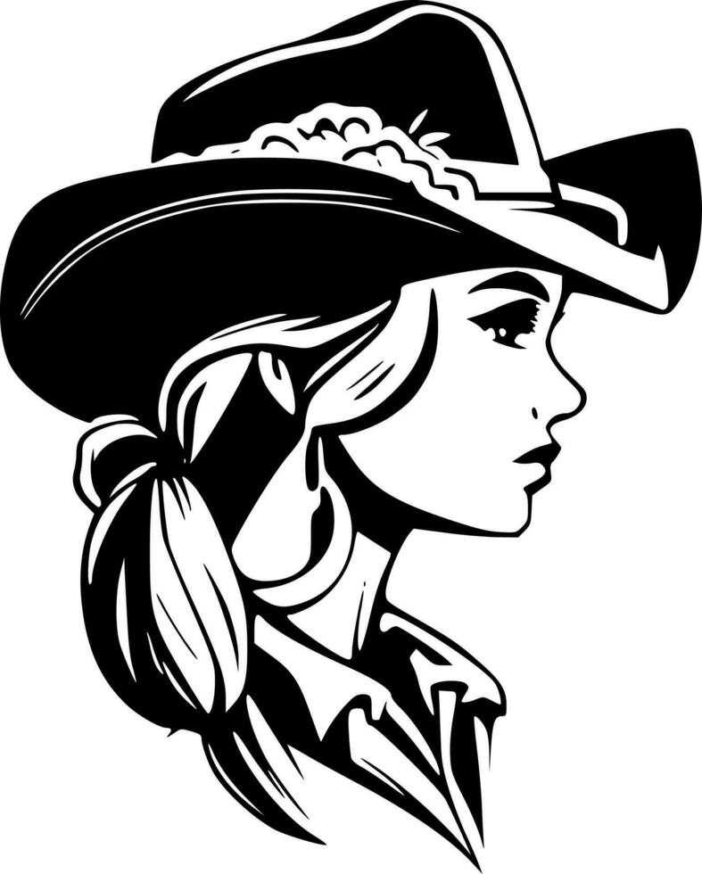 Cowgirl - - schwarz und Weiß isoliert Symbol - - Vektor Illustration