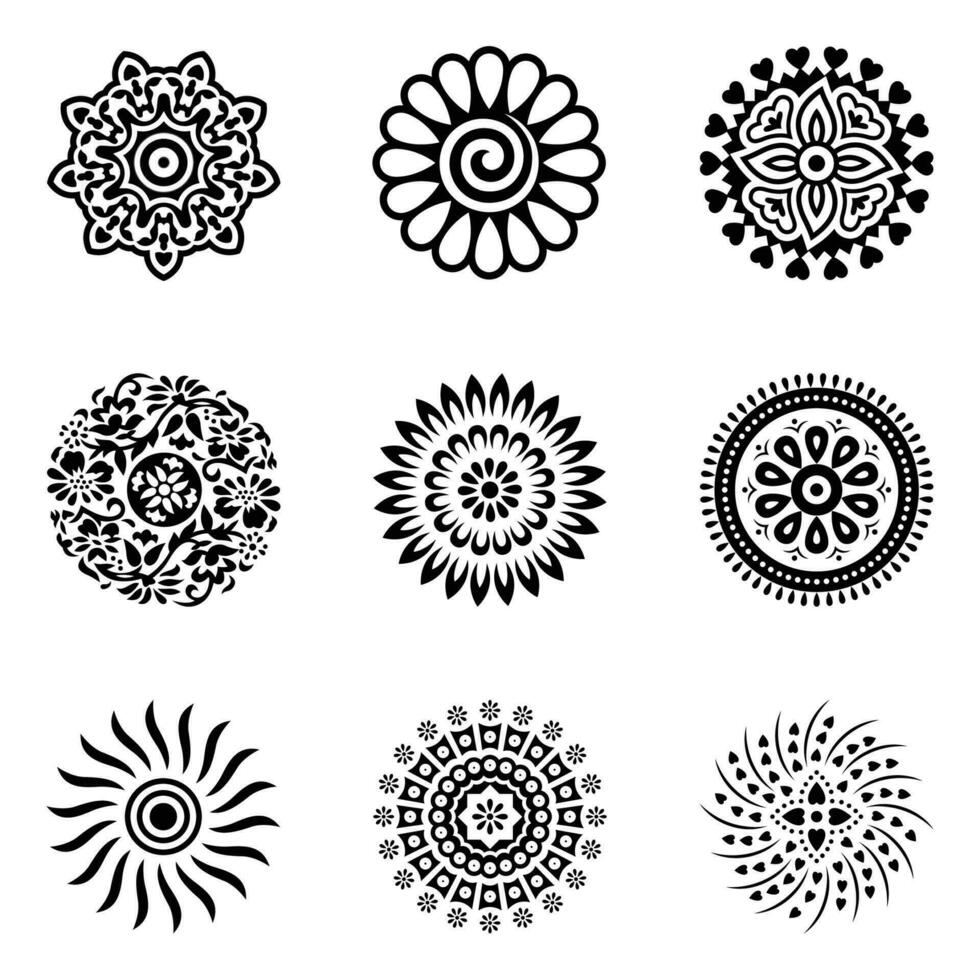 uppsättning av traditionell blommig runda form mandala dekorativ konst vektor illustration dekorativ design element