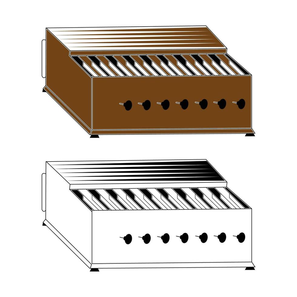 harmonium vektor översikt teckning symbol, gammal musikalisk instrument, indisk musikalisk instrument