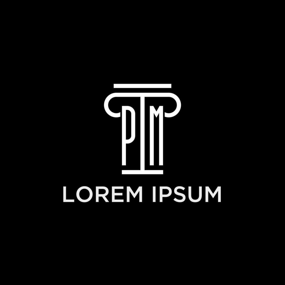 pm monogram första logotyp med pelare form ikon design vektor