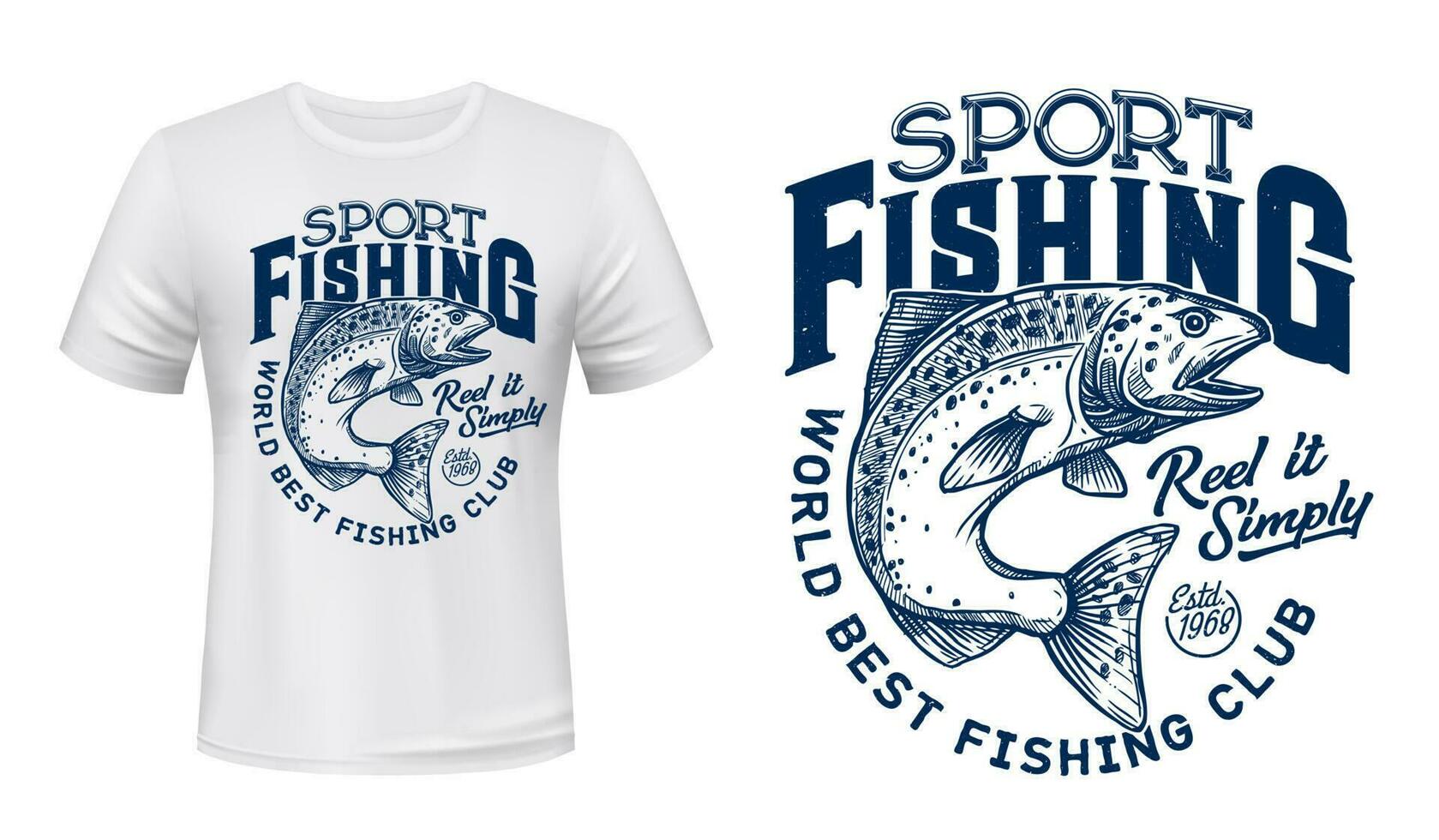 Lachs Fisch T-Shirt drucken, Angeln Sport Verein vektor