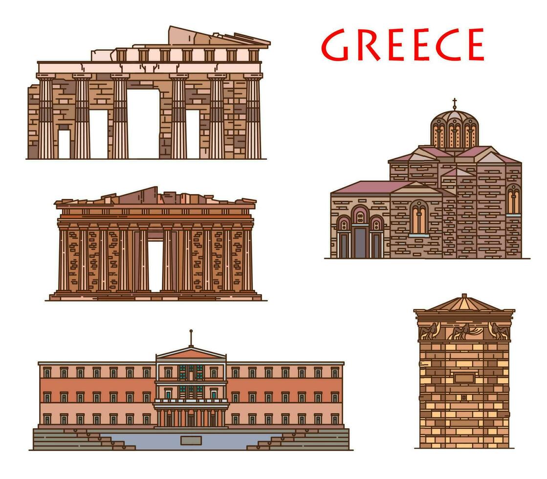 grekland resa och aten arkitektur byggnader vektor