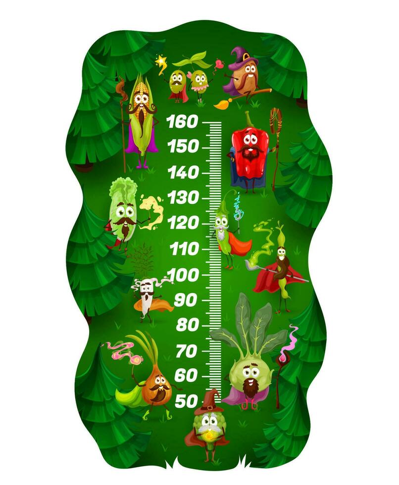 barn höjd Diagram, tecknad serie trollkarl grönsaker meter vektor