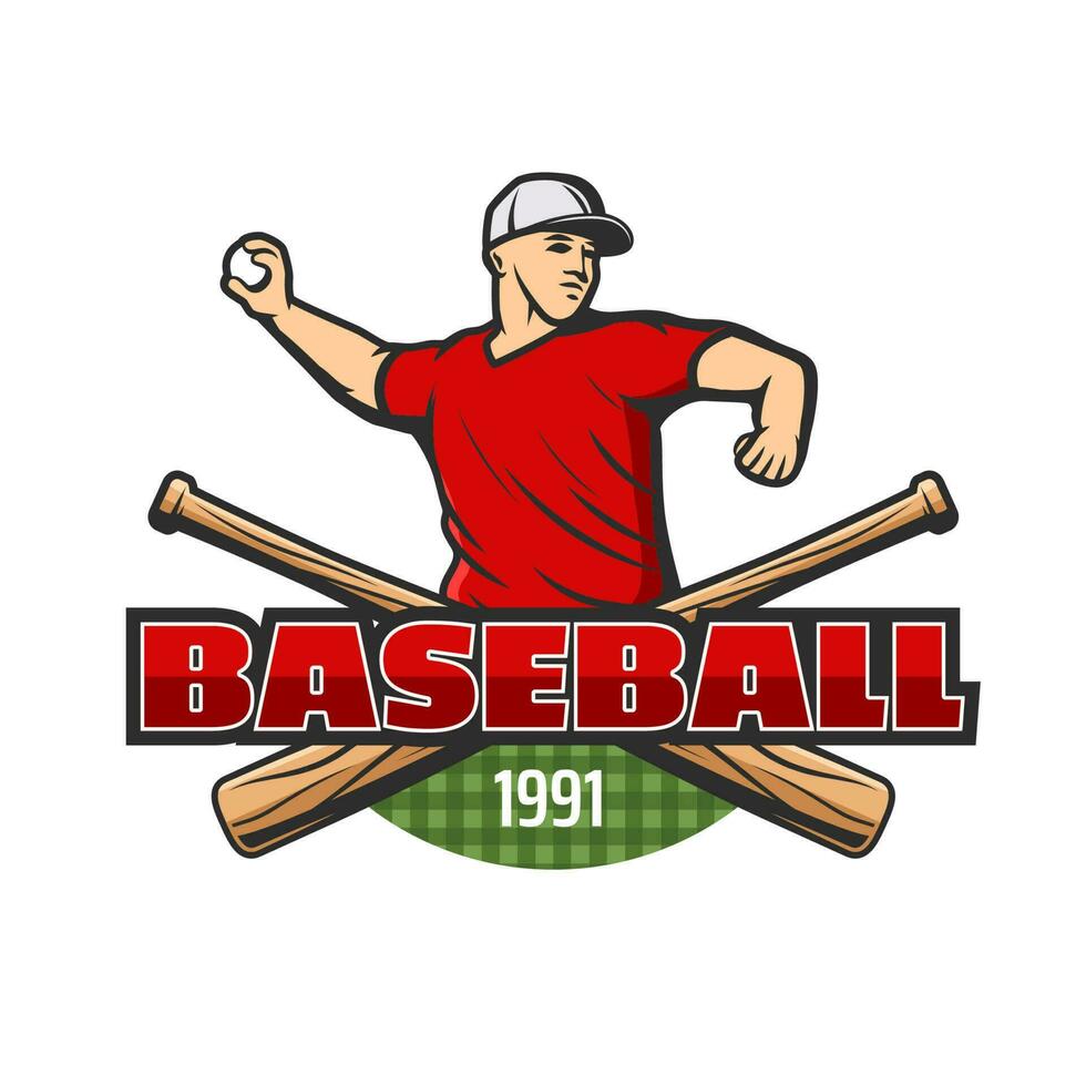 baseboll sport retro ikon med tillbringare spelare vektor