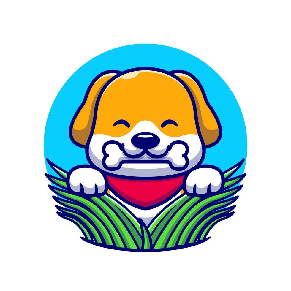 süß Hund Essen Knochen auf Gras Karikatur Vektor Symbol Illustration. Tier Natur Symbol Konzept isoliert Prämie Vektor. eben Karikatur Stil