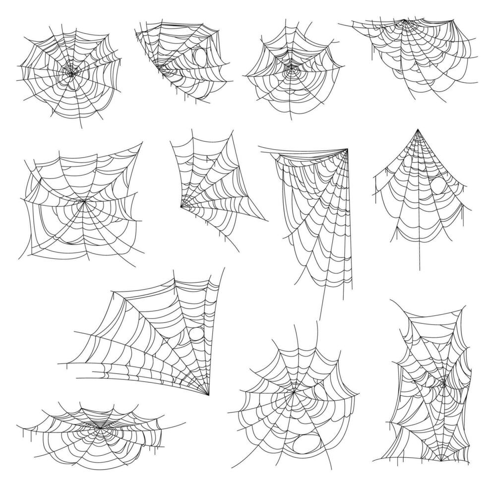 halloween webb, spindelnät och spindelnät isolerat uppsättning vektor