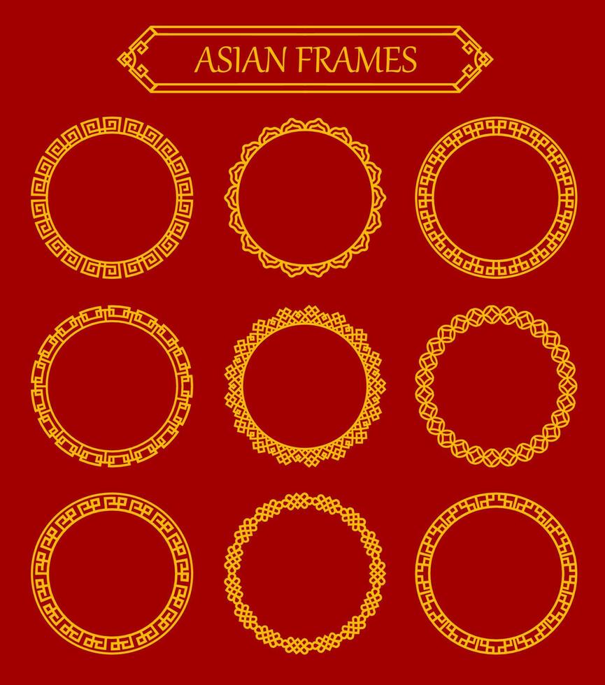 runden asiatisch Rahmen, orientalisch dekorativ Grenzen vektor