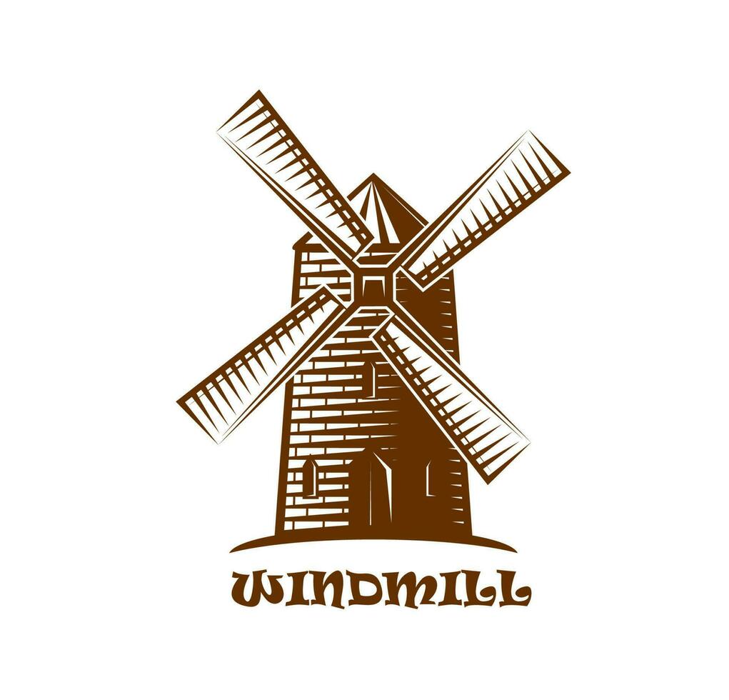 Windmühle Symbol, Landwirtschaft Unternehmen skizzieren Emblem vektor