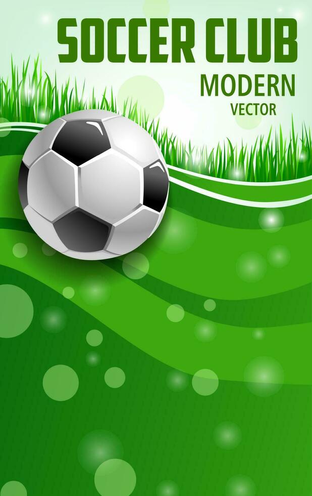 fotboll affisch, grön fält gräs och 3d boll vektor