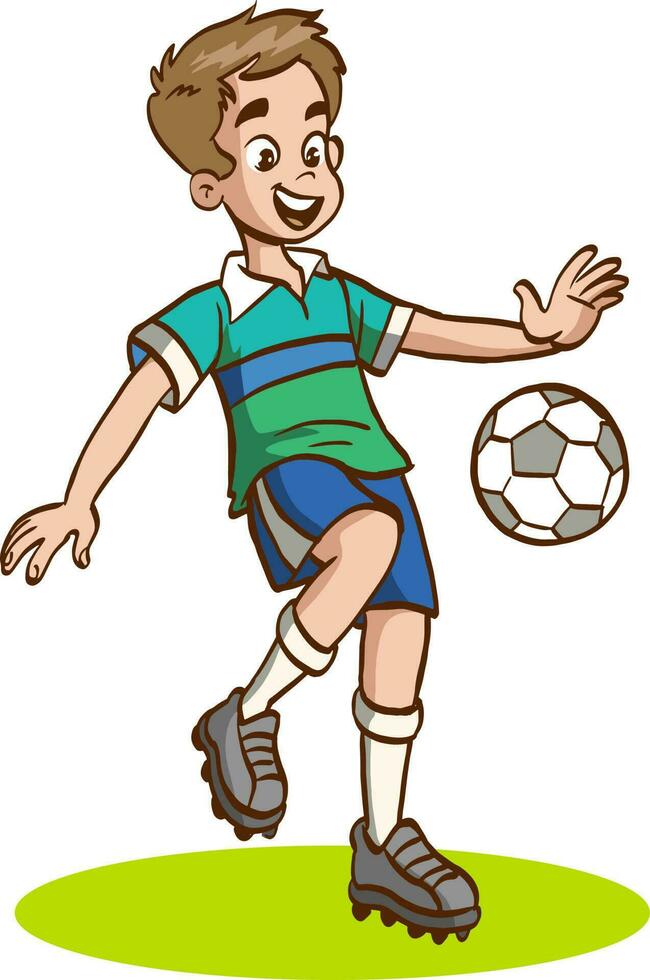 ung pojke spelar fotboll vektor illustration.söt liten pojke spelar fotboll sparkar de fotboll.