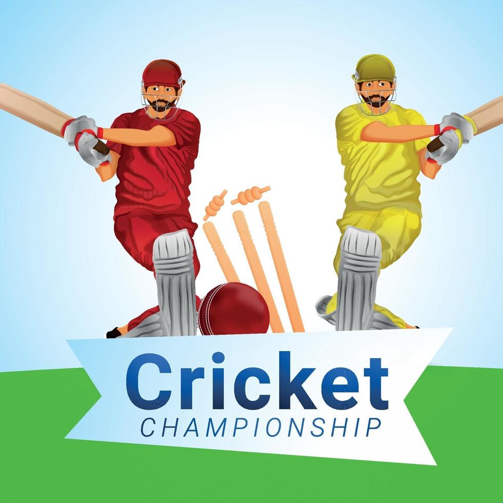 cricketmästerskapsturnering med vektorillustration av cricketer och cricketutrustning vektor
