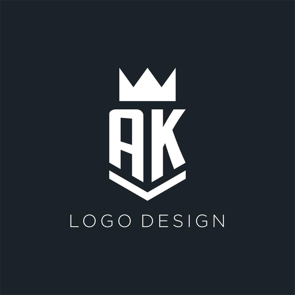 ak logotyp med skydda och krona, första monogram logotyp design vektor