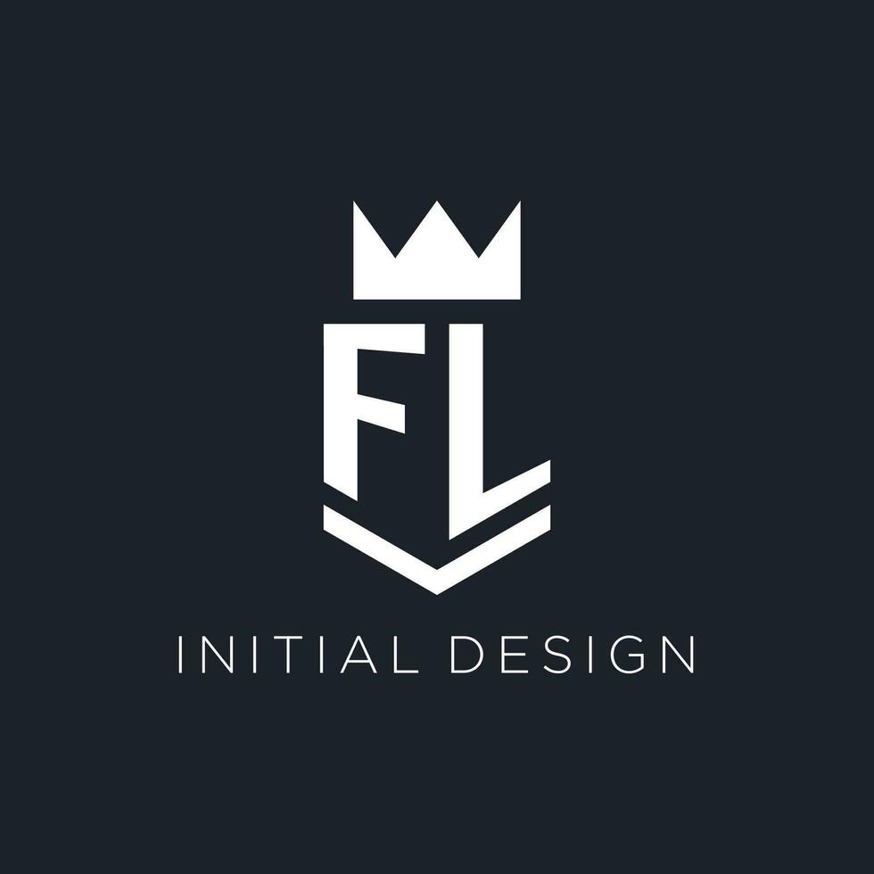 fl logotyp med skydda och krona, första monogram logotyp design vektor