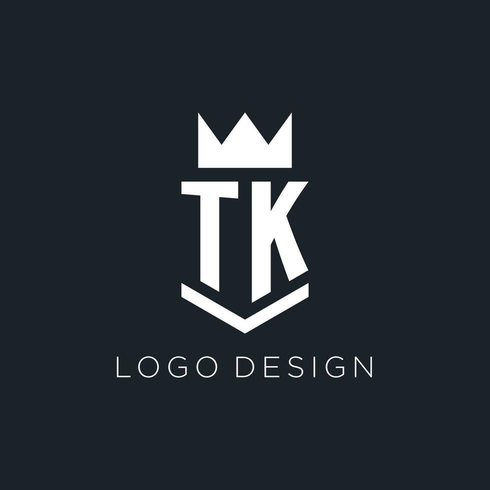 tk logotyp med skydda och krona, första monogram logotyp design vektor
